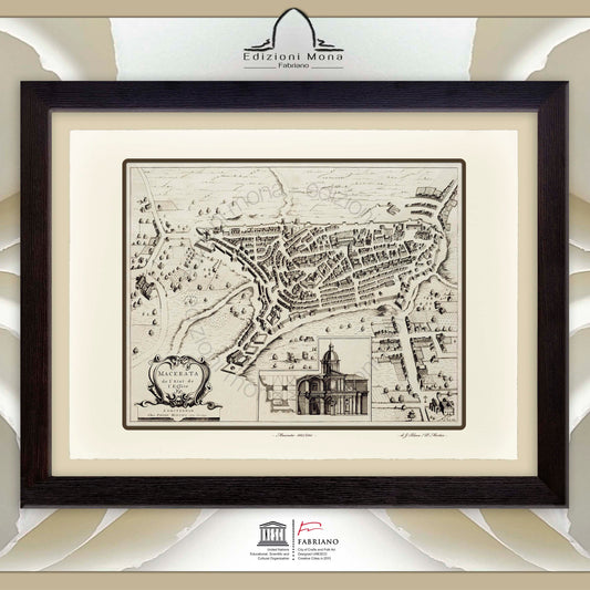 Mappa antica di Macerata del 1663 di Joan Blaeu e Pierre Mortier - Stampa Fine Art su carta Fabriano