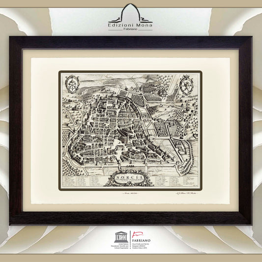 Mappa antica di Norcia del 1663 di Joan Blaeu e Pierre Mortier - Stampa Fine Art su carta Fabriano